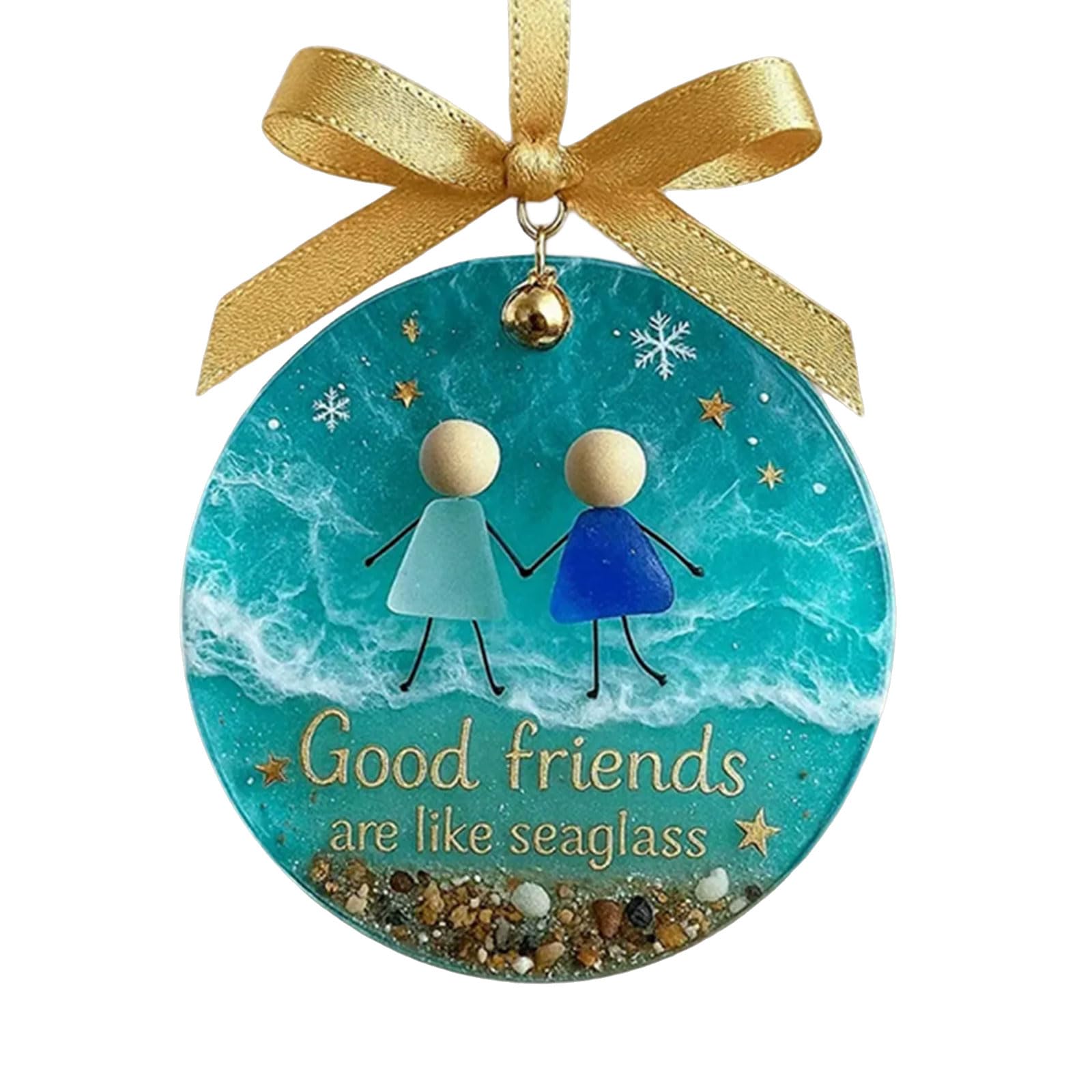 Festival Friendship Bells Decoration Crafted with Sea Glass Multifunctional Holiday Accent for Gift Giving Vibrant Sea Glass Friendship Bells Christmas Decoration Artistic Holiday Accent Pendant
