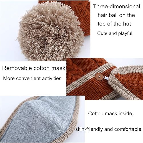 Miniatura 6 de Conjunto de gorro de punto de invierno para mujer y niña, con forro polar suave y cálido, gorro de esquí de invierno con pompón