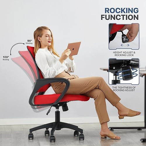 Miniatura 7 de MoNiBloom Silla de oficina de malla para el hogar, silla giratoria ergonómica con respaldo medio con asiento acolchado y reposabrazos, capacidad de