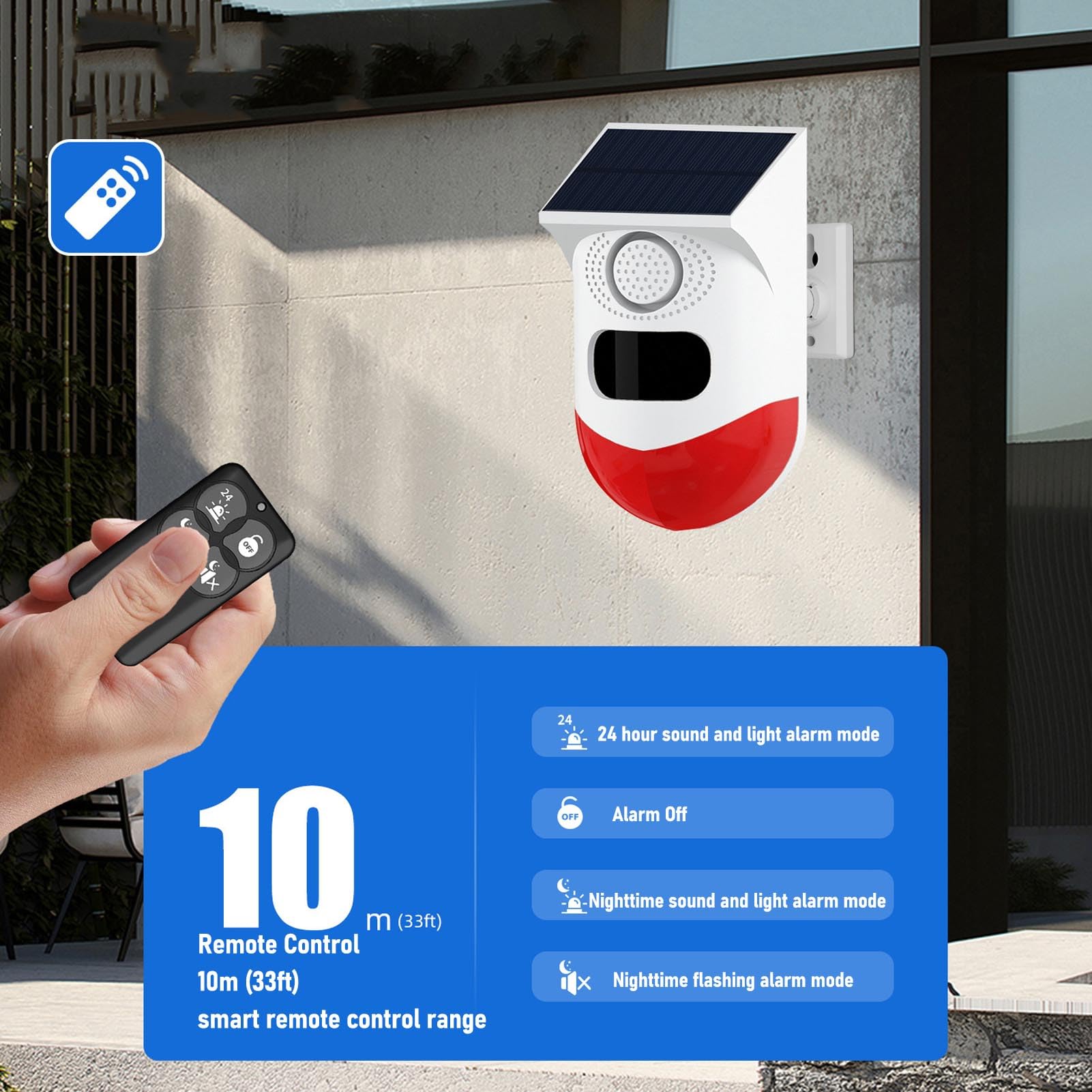 Zunate Alarma Estroboscópica Solar con Sensor de Movimiento, Sonido de 120 DB, Sirena de Seguridad Exterior Impermeable IP67 con Control de Teléfono Inteligente WiFi, Ideal para Granja, Jardín,