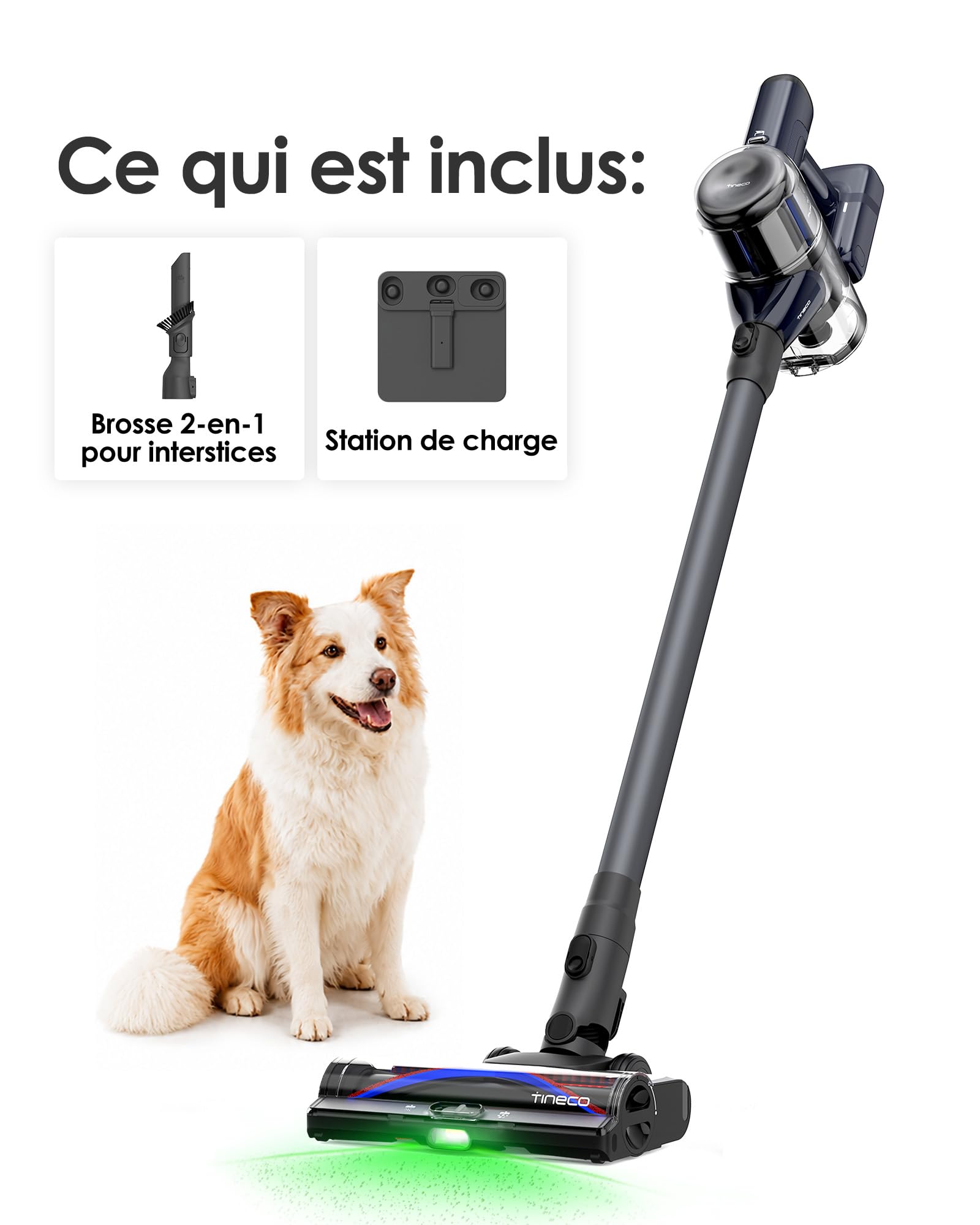 Tineco Pure One S50 Aspirateur Balai sans Fil 150AW 95Min ClogLess LED Vert | Brosse ZeroTangle réduit de 99% les nœuds de cheveux, Filtration 6 étapes capte 99,99% des particules fines des 0,3 microns