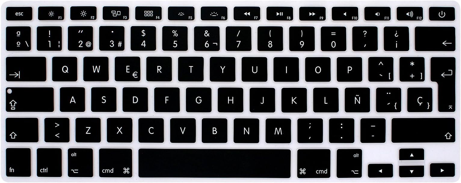 HRH Spanish Silicone Keyboard Cover Skin for MacBook Air 13,for MacBook Pro 13/15/17 (with or w/Out Retina Display, 2015 or Older Version),for iMac Older EU Layout Keyboard Protector-Black