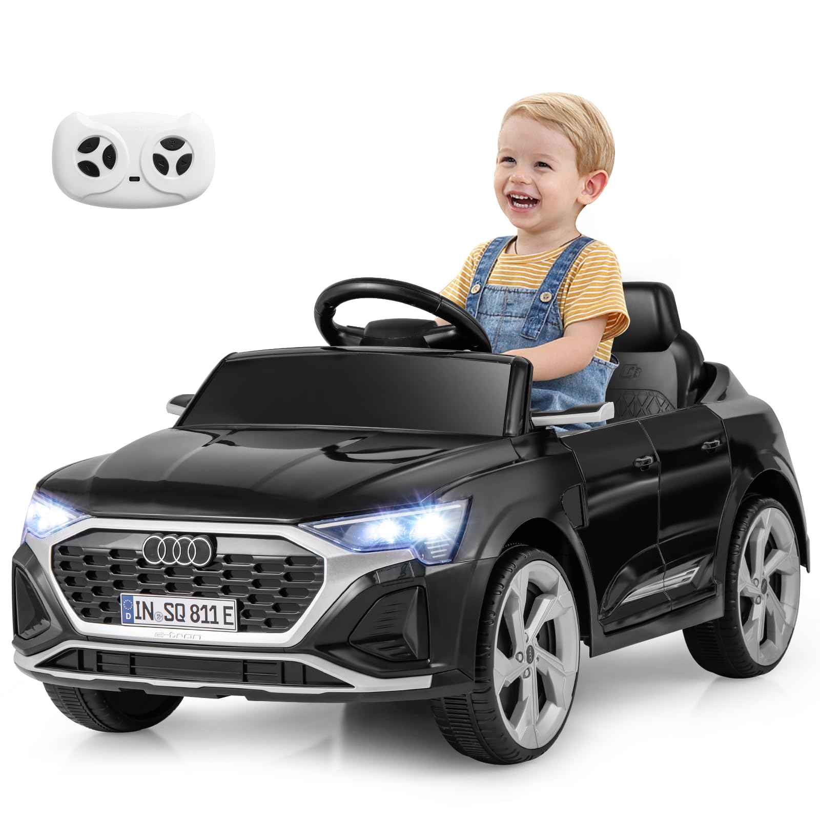 Maxmass 12V Kids Electric Car, Battery Powered Licensed Audi Toy Cars with Remote Control, LED Headlight, Music, Horn, Soft Start, Children Electric Ride on Vehicle for 3+ Years Old Boys Girls (Black)