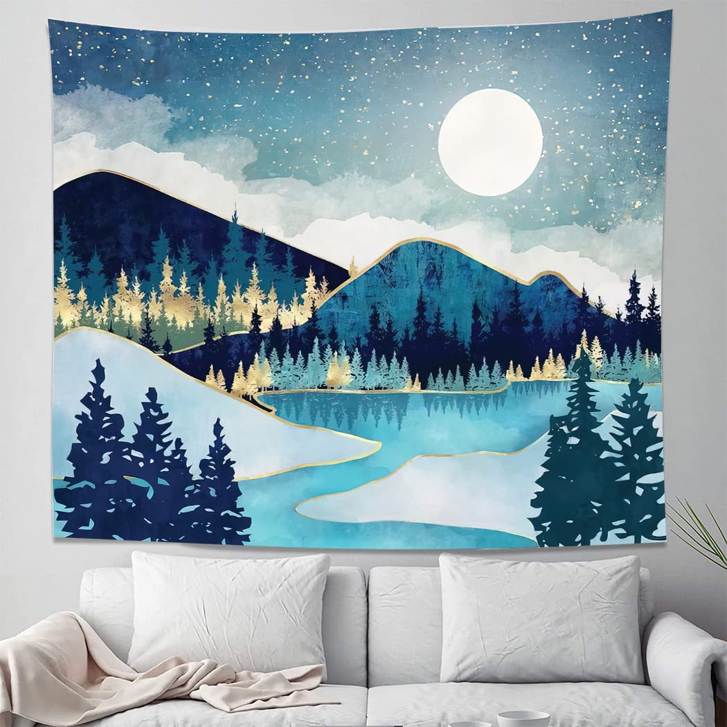YISUMEI Mountain Forest Tree Moon Nature Boho Landscape Ceiling Tapestry Wall Hanging for Bedroom Aesthetic Living Room College Dorm Wall Decor(L/150x200cm/60x80inch) - Image 2