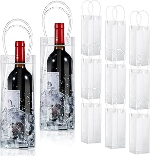 50 Pieces Ice Wine Bag Portable Wine Cooler Bag Drink Bags Clear Wine Pouch Cooler Collapsible PVC Wine Pouch Bags with Handle for Champagne Cold Beer Chilled Beverages Iced Drinks Party Outdoor