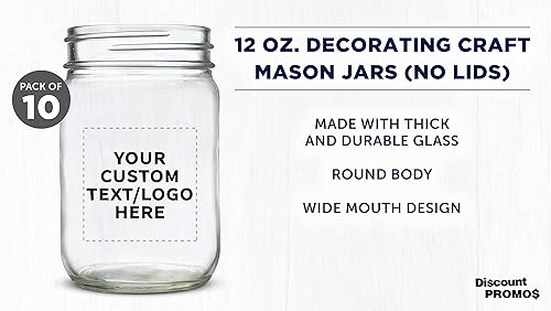 Miniatura 3 de DISCOUNT PROMOS Tarros de vidrio decorativos personalizados de 12 onzas, juego de 10, tarros de vidrio para avena durante la noche, dulces, frutas,