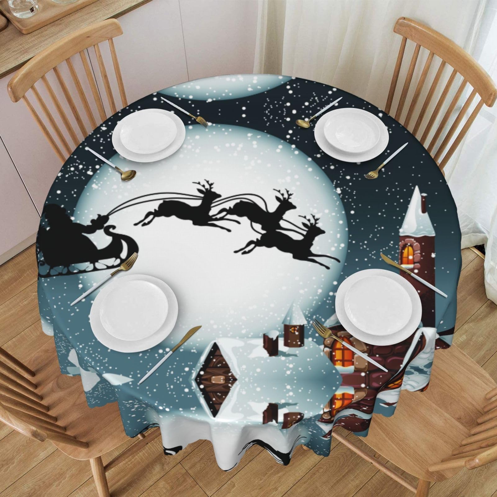 Nappe ronde cerf de Noël de 152 cm pour cuisine et terrasse extérieur