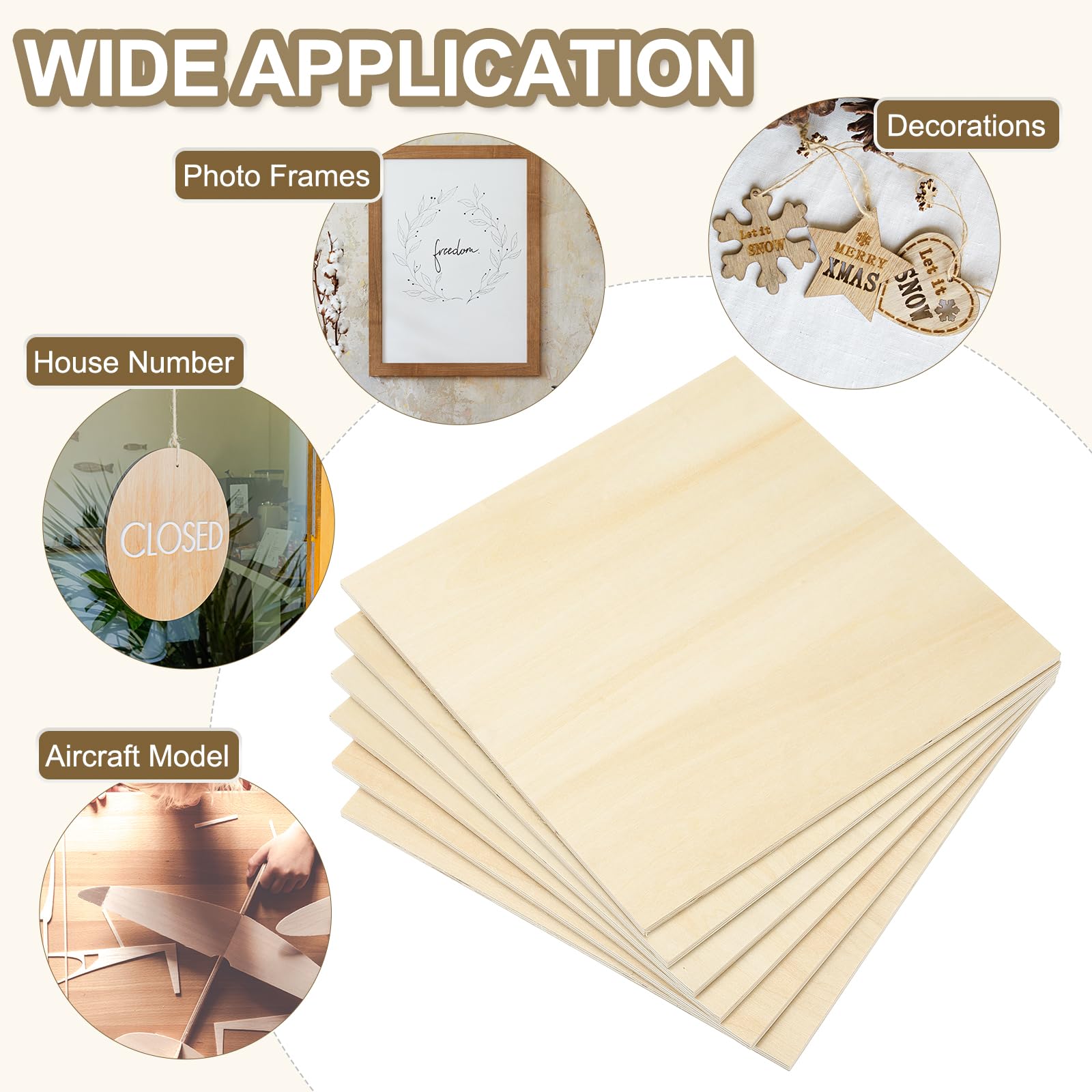 PATIKIL Hojas de madera de tilo de 24 x 24 x 1/4, 12 hojas de madera contrachapada de 6 mm, tablero de madera de balsa sin acabar, con superficies lisas para manualidades, modelos de corte láser,