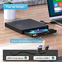 Vista 3 de Unidad externa de CD y DVD, grabadora de CD USB 3.0 con 2 puertos USB y 2 ranuras para tarjetas TF/SD, unidad de disco óptico para portátil Mac, PC