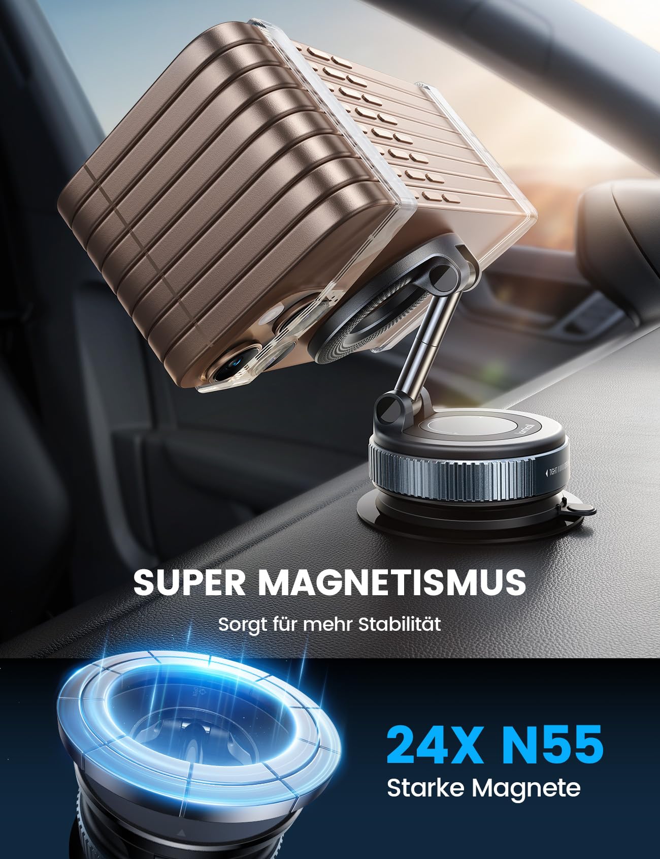 Lamicall Magnetischer Handyhalterung Auto für Magsafe Autohalterung - [TOP Vakuum Saugnapf & 24X Magnete] Mag Safehalterung Auto Handy Halterung, 360° Drehbar KFZ Halter für iPhone 17 16 15 14 Pro Max