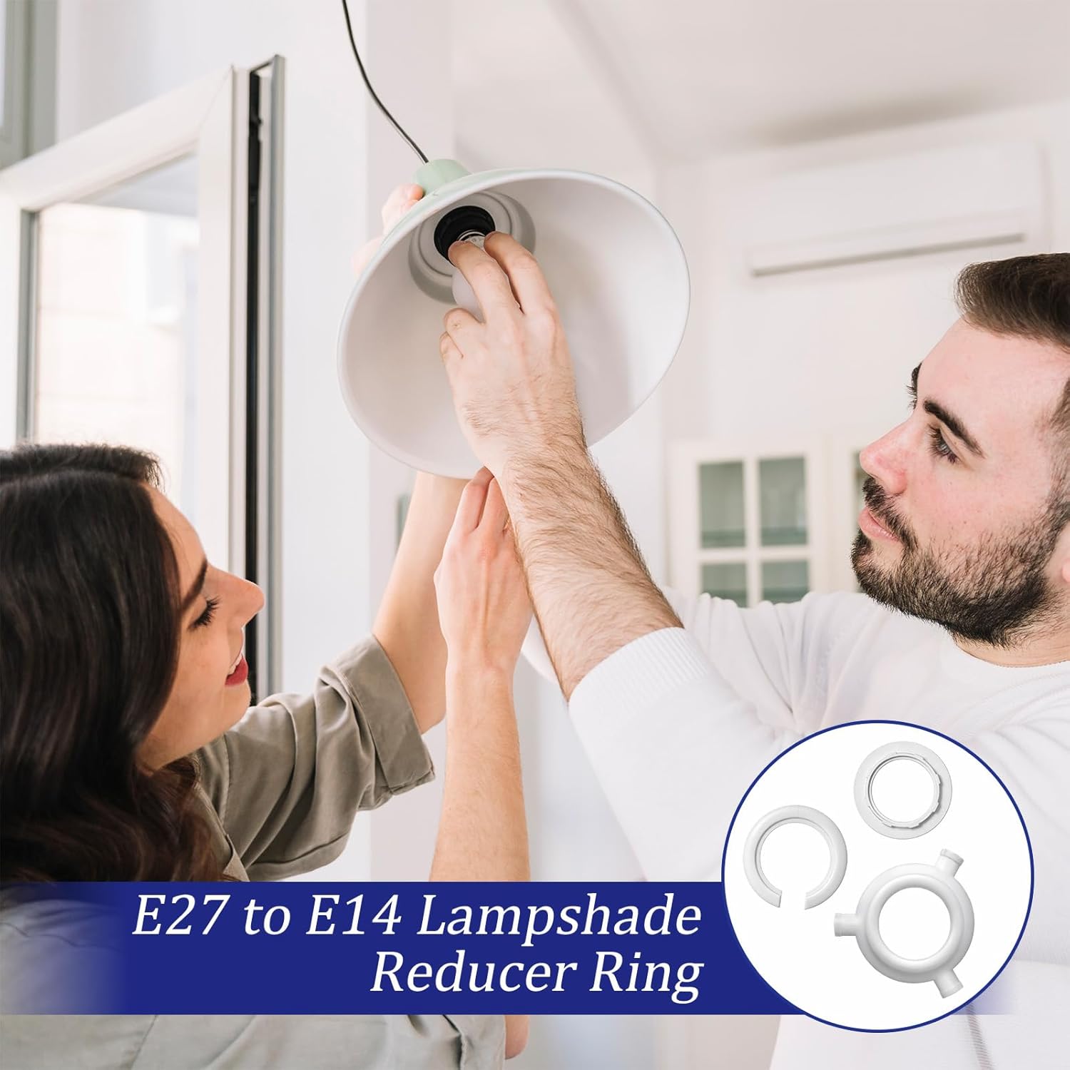 30Pcs Lampshade Reducer Ring Plastic E14 to E27 Lamp Shade Adapter Ring Screw Collar Rings Converter Washer for Lampshade Adaptor Socket Replacement Fittings