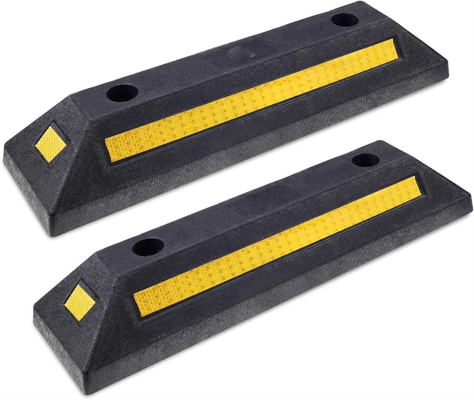 THE WHITE SHOP 2PCS,Rubber Curb, Black Heavy Duty Parking Blocks Parking Target with Yellow Refective Stripes, Wheel Stop Stoppers for Car, Truck, Trailer, and Garage