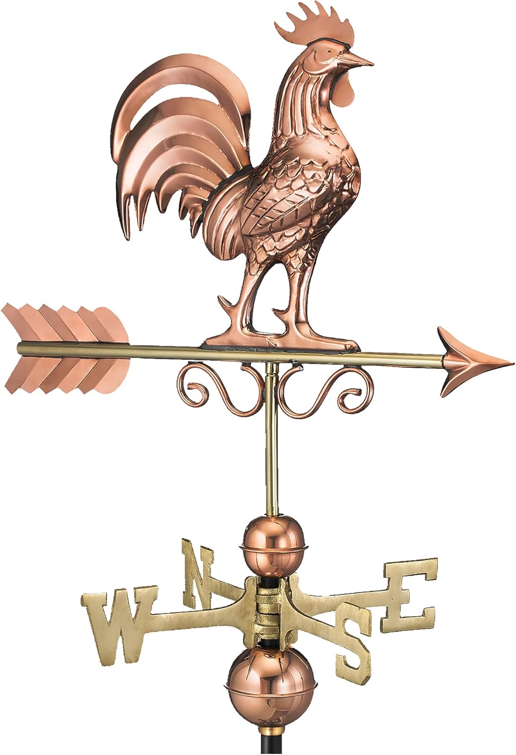 Good Directions Bantam Rooster Copper Weathervane, Includes Adjustable Roof Mount for Easy Installation - Hand-Polished Copper