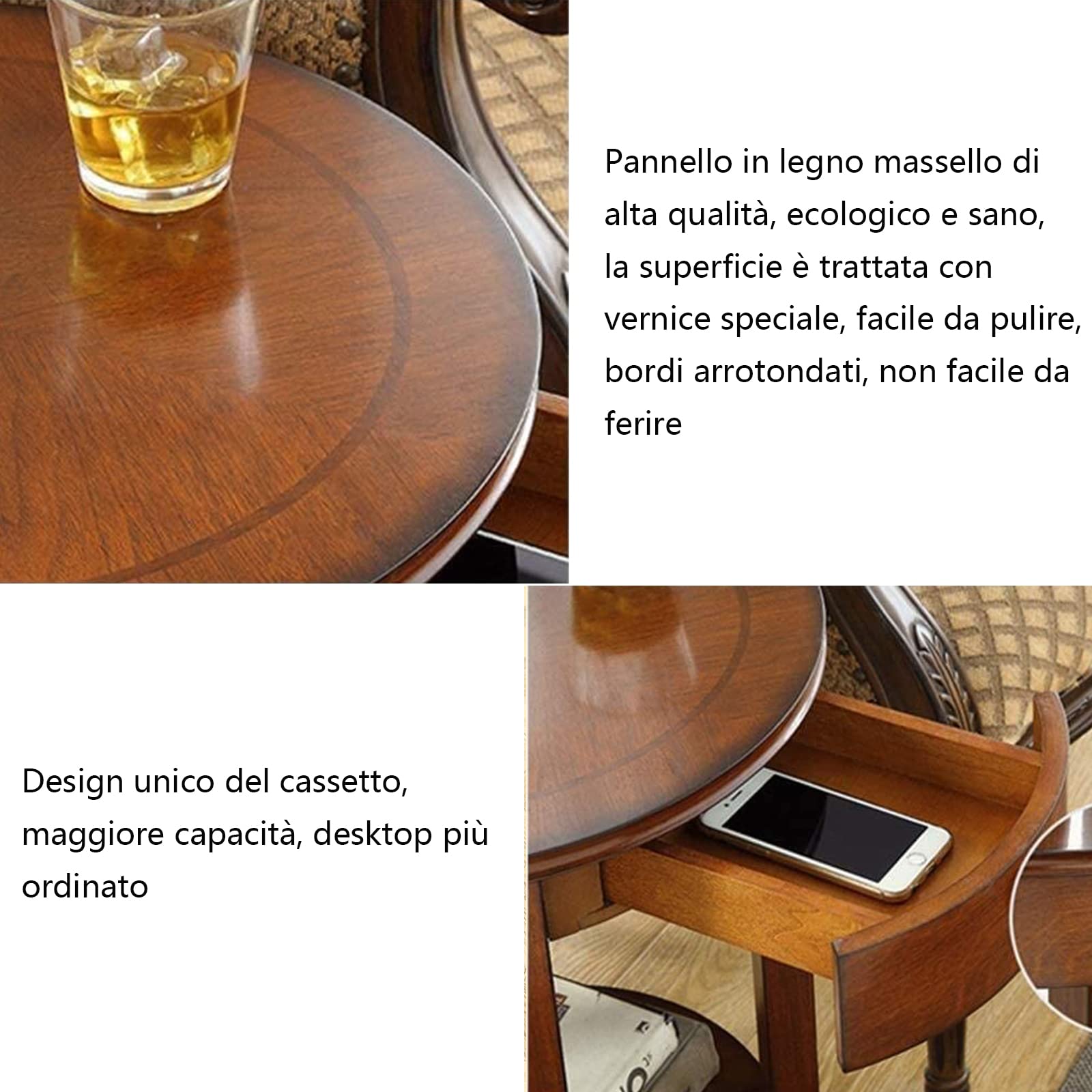 Tavolino Comodino da camera da letto country americano retrò da camera da letto Mobile classico rotondo in legno massello decorativo europeo Tavoli Nest (Color : B)