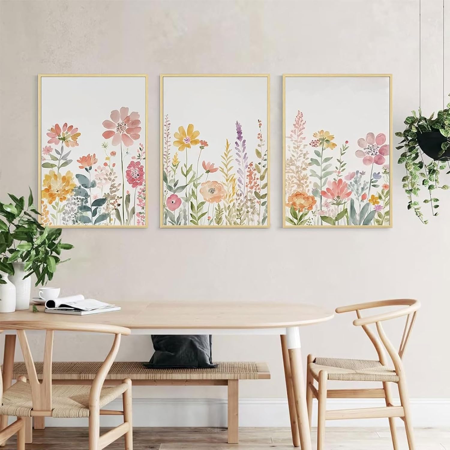 3Pcs Wildflower watercolor Bouquet Canvas Wall Art Boho Nursery Botanical Floral Wall Decor Pictures Forest Flower Posters Prints for Living Room Classroom Bedroom Decoration Unframed