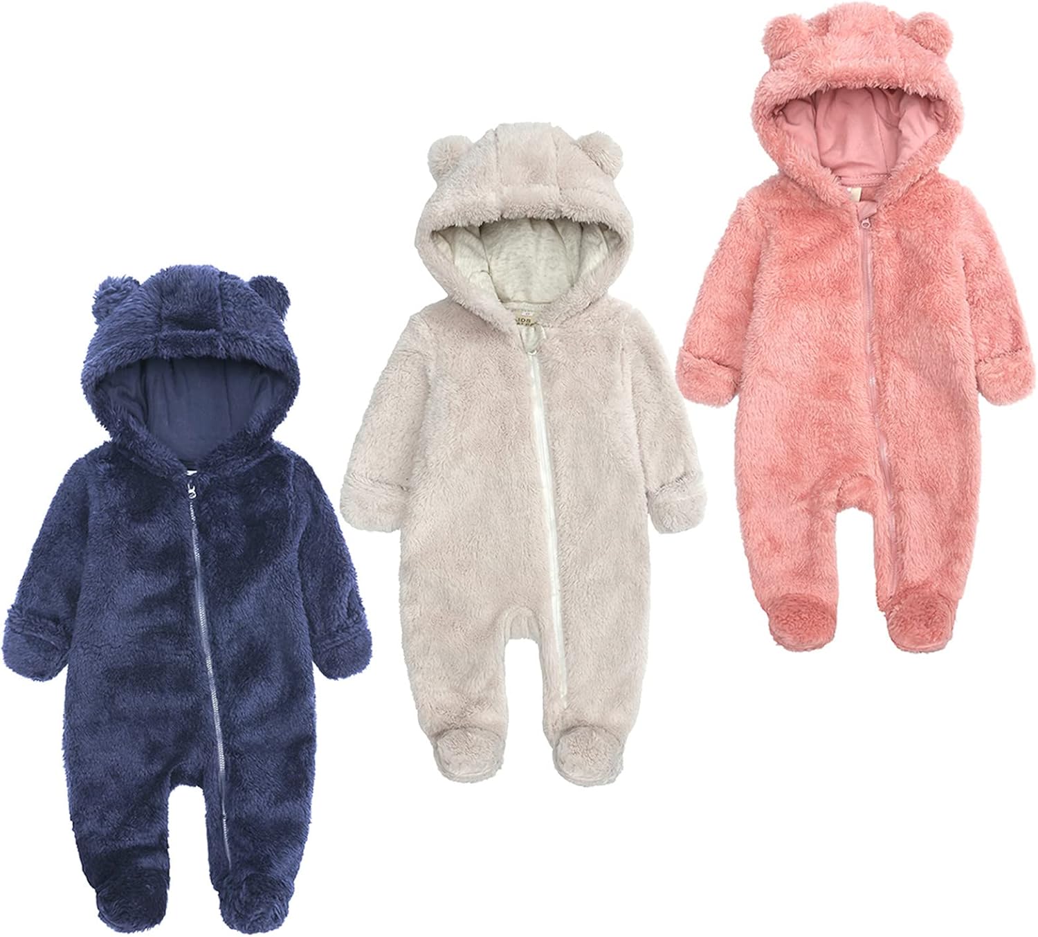 Baby Newborn Snowsuit Fleece Winter One-Piece Suit Cartoon Bear Warm Hooded Jumpsuit Outwear Outfits for Girls Boys