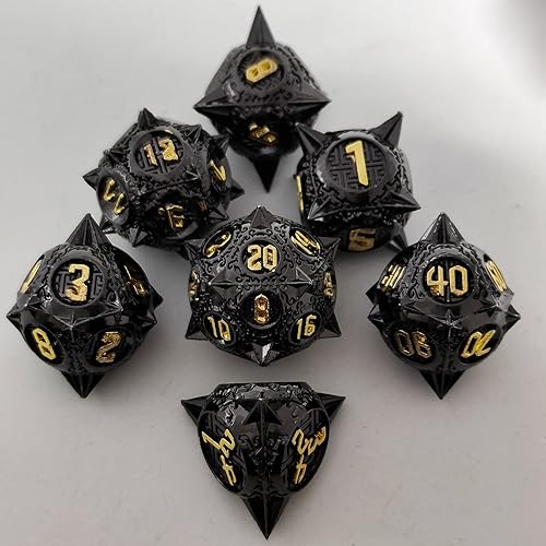 Miniatura 2 de DND - Juego de dados de metal Dungeons & Dragons D&D redondos poliédricos RPG, 7 dados grandes, accesorios de personajes, juego de dados D&D MTG