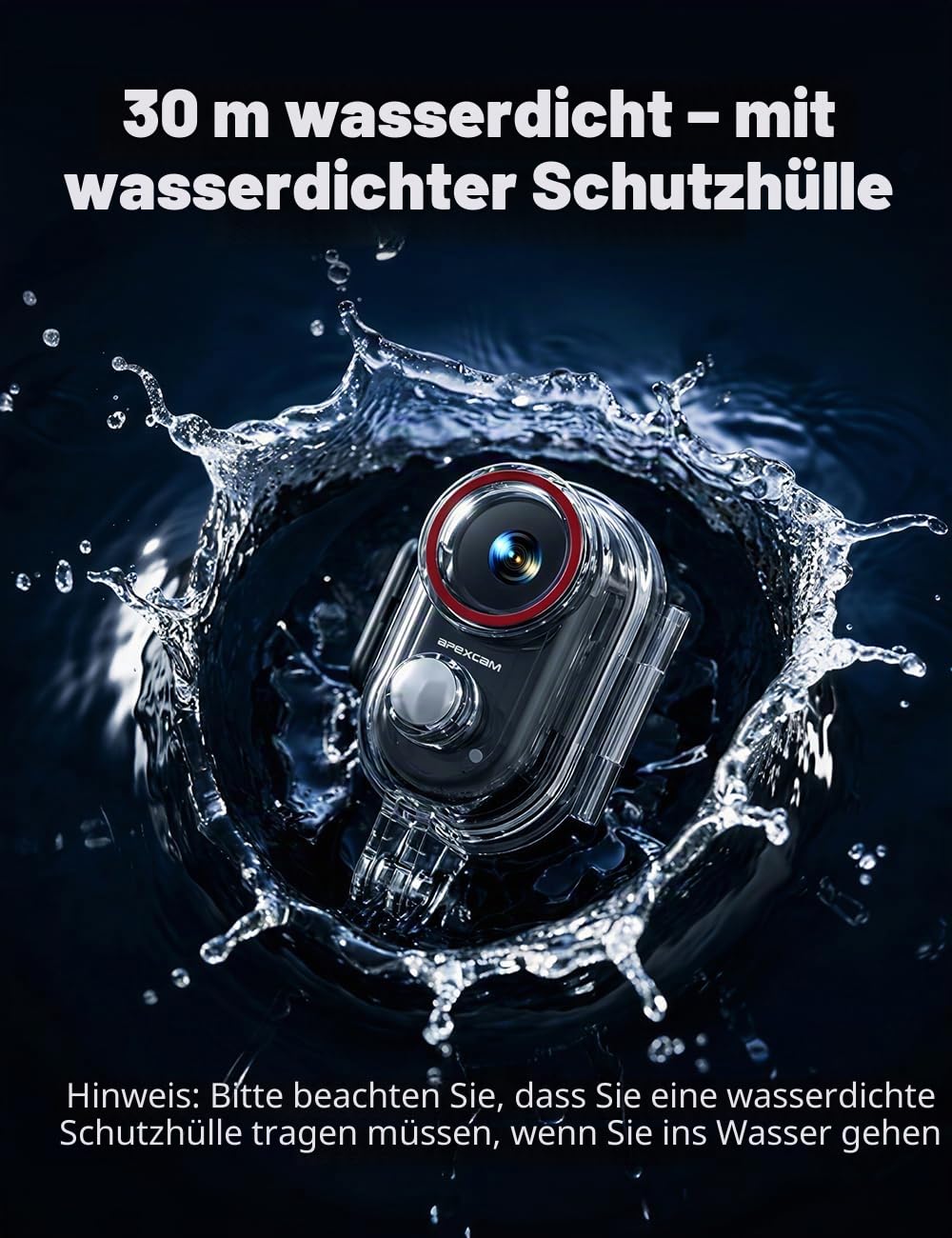 Apexcam K70 mit 64G Karte 4K mini Action cam POV Camera EIS Bildstabilisierung WLAN bodycam 30m wasserdichte Unterwasserkamera mit aufladbarem Action-Pod, Vlogging Camera für Radfahren, Reisen