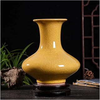 Ceramic Antique Official Kiln Ziyu Piece Yellow Handicraft Decoration Vase (Flat Belly Bottle)
