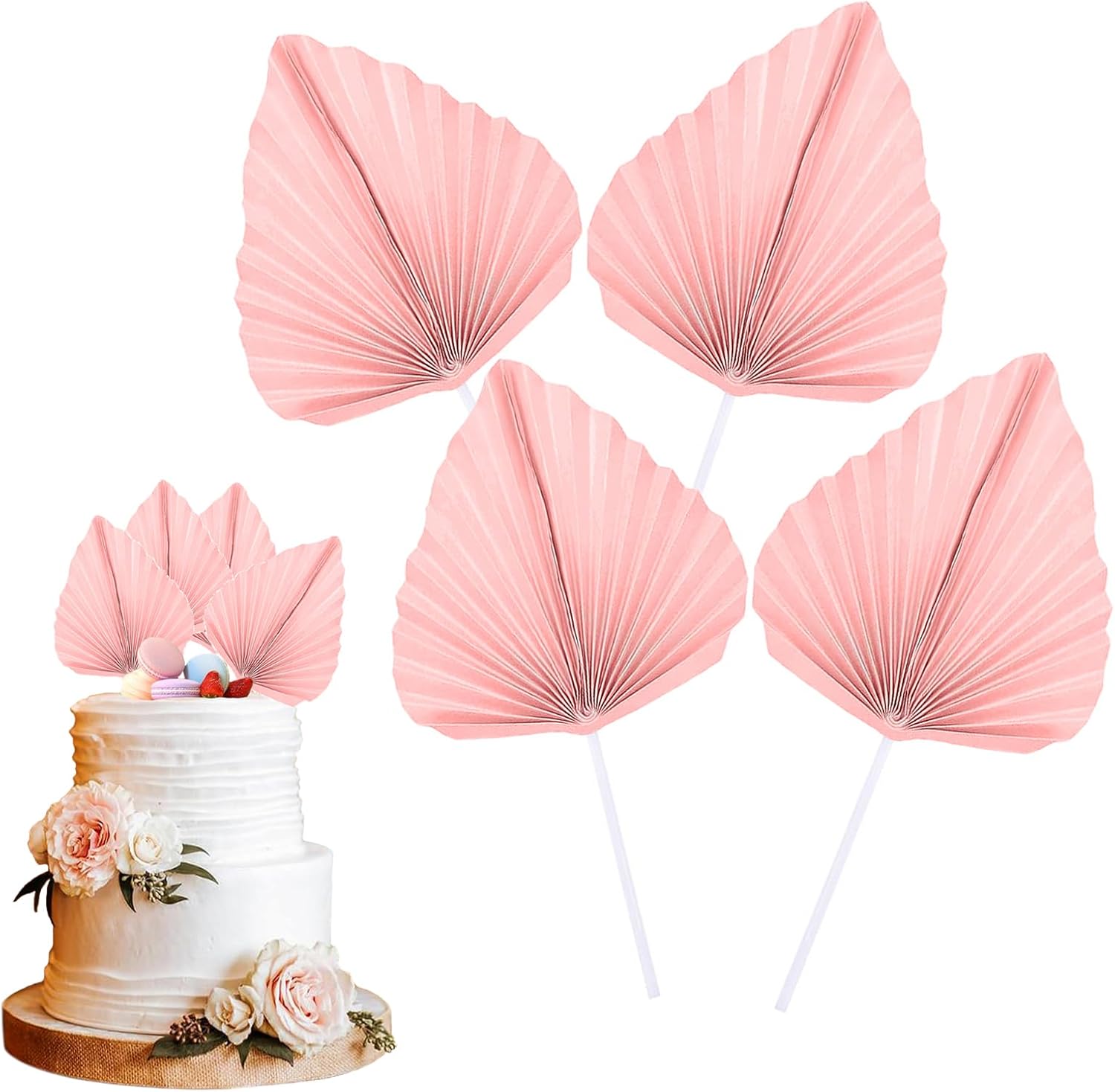 DHinkyoung Palm Leaves Cake Topper,4 Pcs Paper Fan Cake Toppers