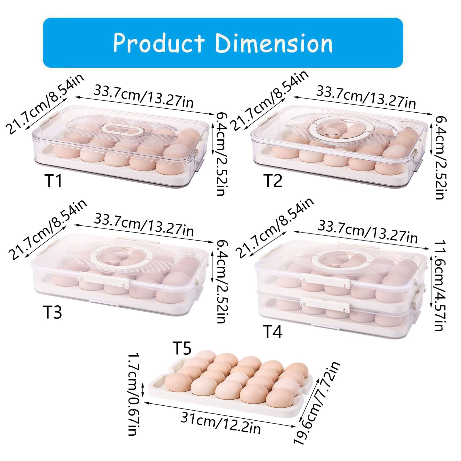 PANGBOER Soporte multiusos para huevos de 2/1 niveles con base antideslizante y asa de fácil agarre para un transporte y almacenamiento seguros, caja a prueba de fugas