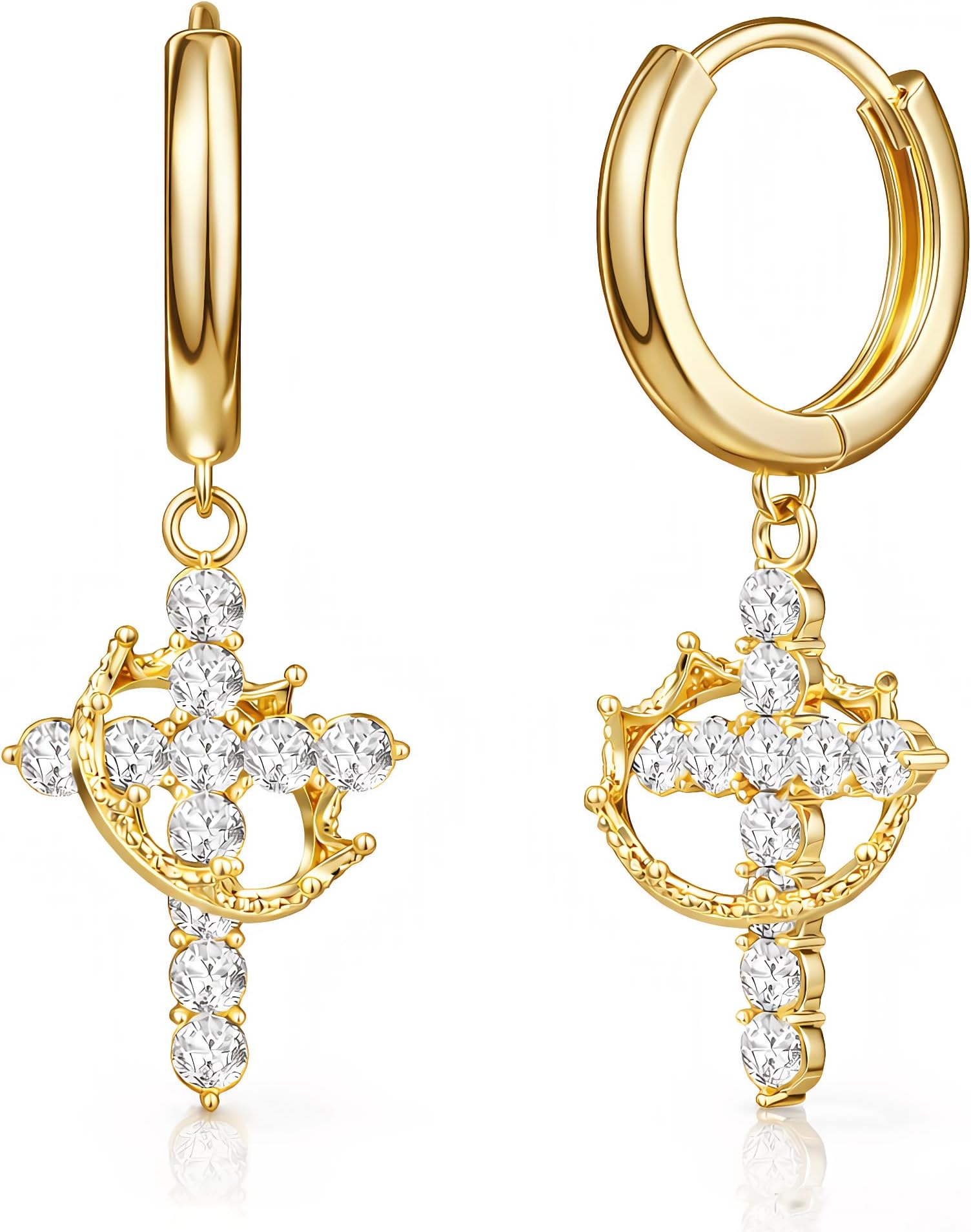 14K Gold Plated Cross Drop Dangle Earrings for Women - Trendy Dainty Huggie Hoop Earrings Dangling Religious Ornament Jewelry
