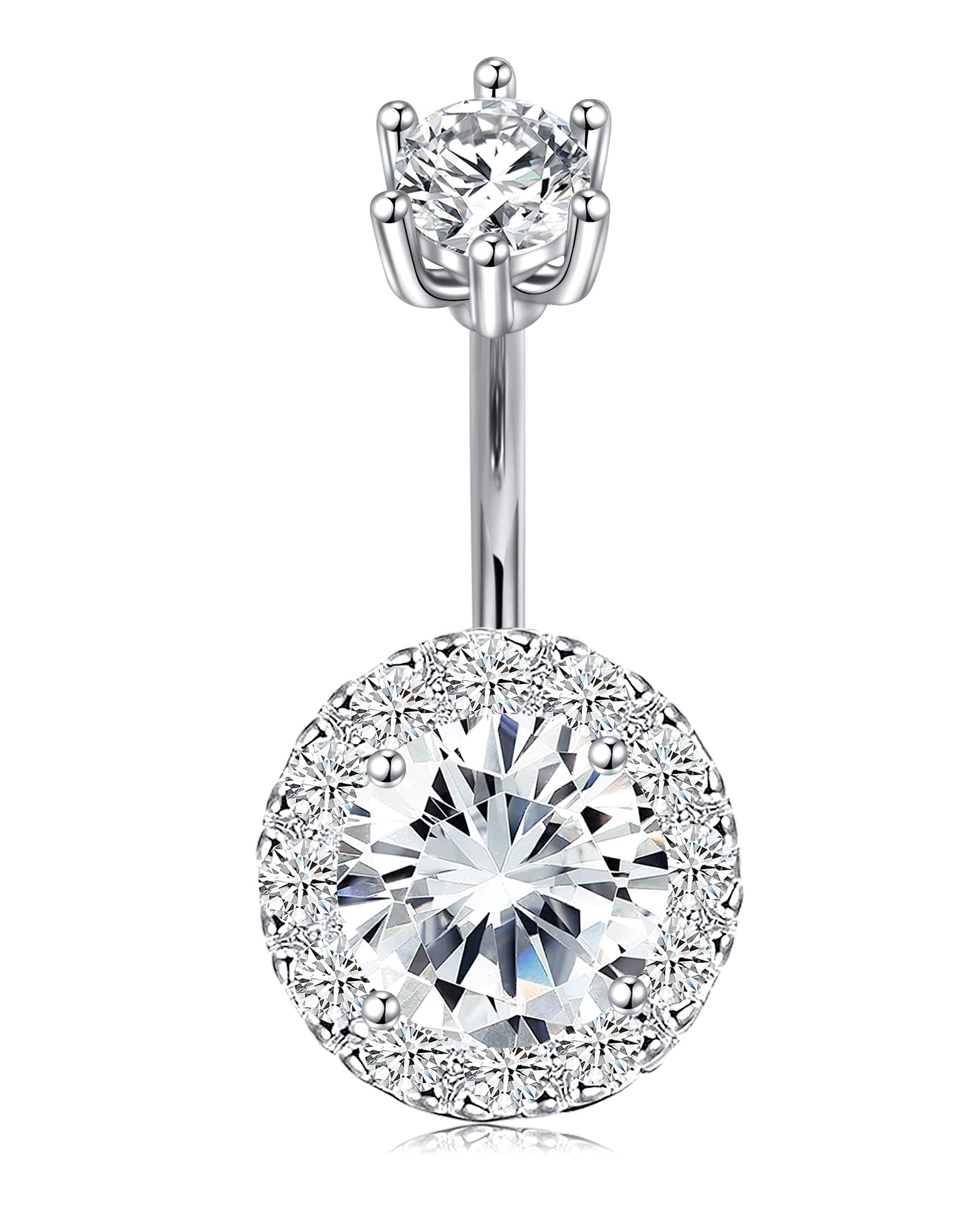 Crdifu Plata Sterling Piercing Ombligo 10mm 14G 925 Plata Barra de Vientre Piercing Joyería con CZ