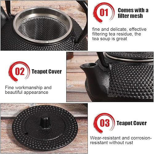 Miniatura 2 de Hervidor de té estilo japonés de 10.1fl oz, olla de té de hierro fundido de 10 onzas con colador modelado para el hogar, oficina, yoga, fabricación