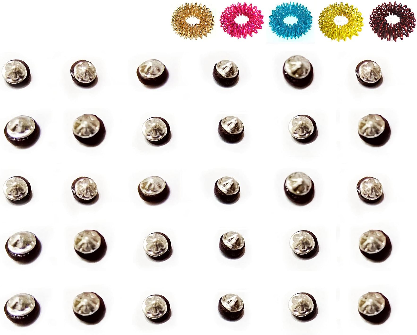 Sujok Therapy Star Magnets Round (Set of 30) + Free 5 Acupressure Massage Rings