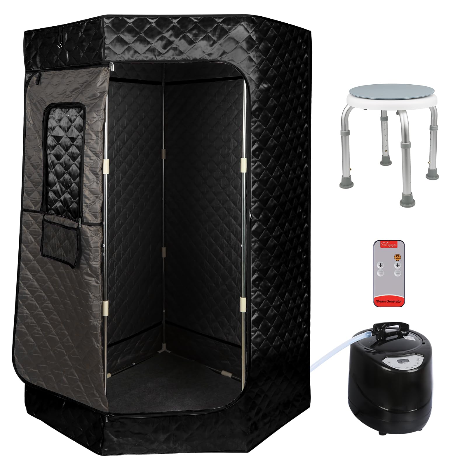Sauna a Vapore Portatile, Cabina Domestica per SPA, 9 Temperature Regolabili, 0-99 Minuti, Telecomando,per Interna Esterno, Pressoterapia Iinfodrenaggio,90 * 90 * 180 cm (3L) (Nero)