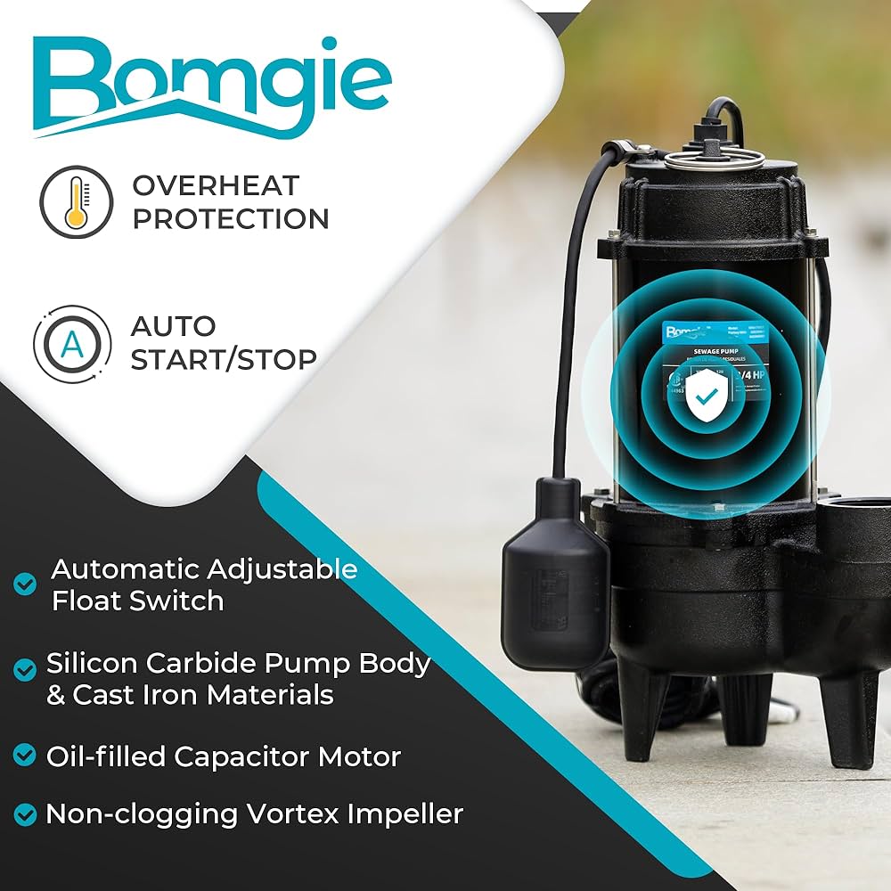 Amazon | BOMGIE 1/2 HP下水/排水ポンプ、6000 GPH 水中地下下水