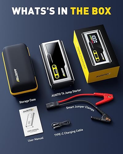 Miniatura 8 de AUXITO Arrancador de batería portátil de 8000 A con pantalla LCD grande, cable de salto con abrazaderas inteligentes, banco de energía, linterna de