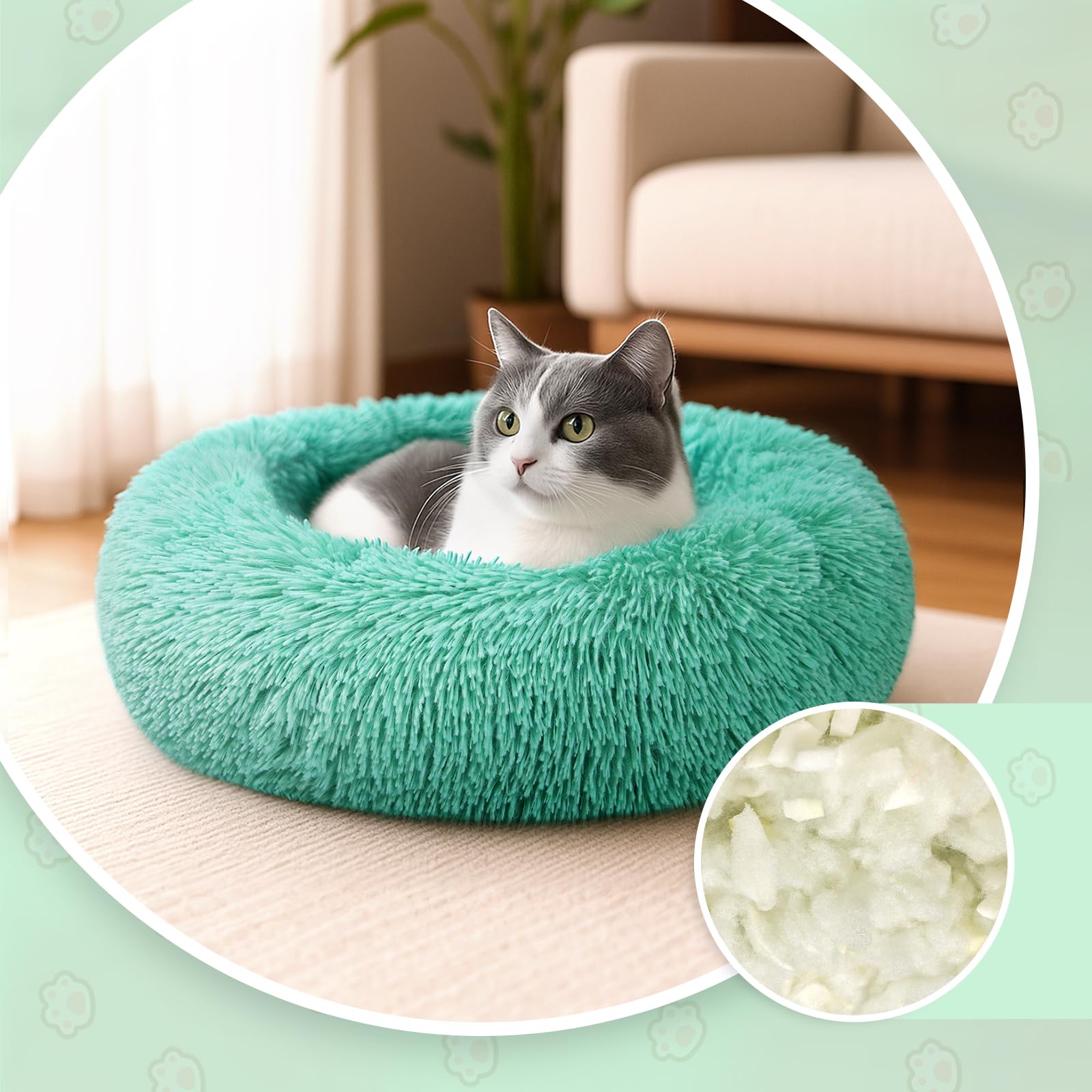 MDDK DY Cuscino per cani, Cuccia Cane interno Morbida Rotonda, Anti-ansia e soffice cuccia gatto, Base Antiscivolo e Lavabile, 60 cm Verde Scuro