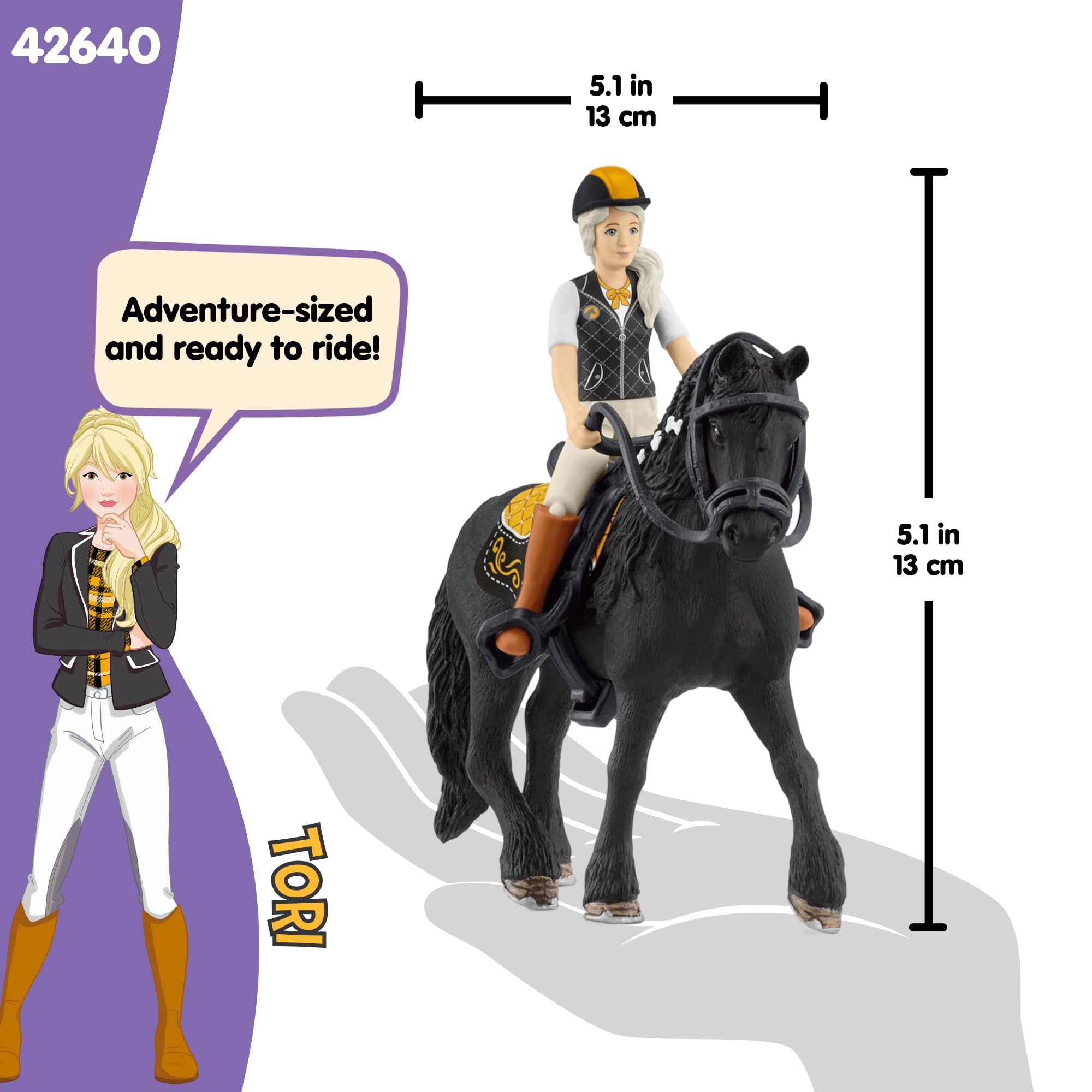 schleich HORSE CLUB | Tori & Princess 42640 | Ruchoma figurka dziewczynki z koniem, siodłem, uzdą & czaprakiem | Realistyczny zestaw jeździecki | Prezent dla dzieci | Zabawka od 5 lat | 11 elementów