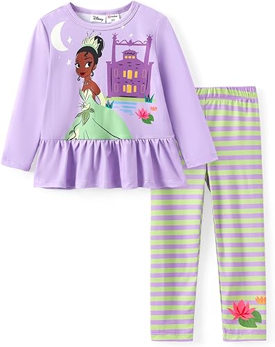 Disney - Conjunto de ropa para niñas pequeñas de 2 a 6 años, 2 piezas, sudadera de manga larga y leggings de Minnie Mouse, Frozen, Princesas y Marvel