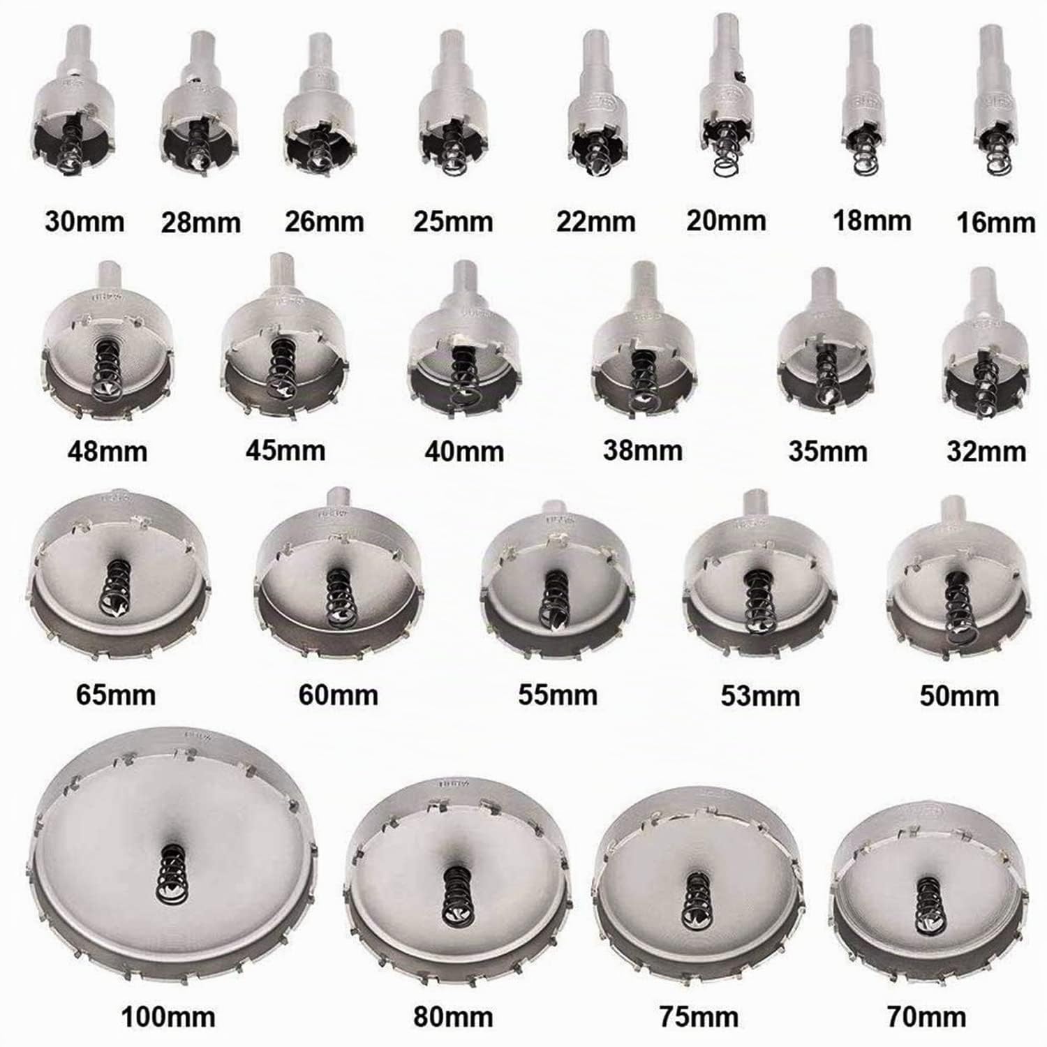 Lot de 23 scies cloches TCT, en carbure de tungstène, 16 à 100 mm, en acier inoxydable, fer, cuivre