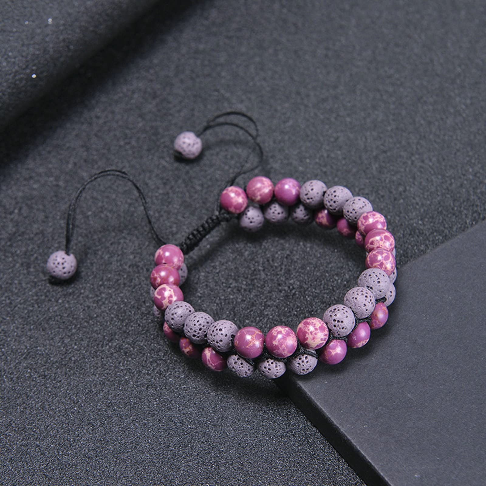 Braccialetti con Pietre da Donna, Bracciale con Perline Nere da 8 mm con bracciali con Perline Elasticizzate a Corona 19 cm