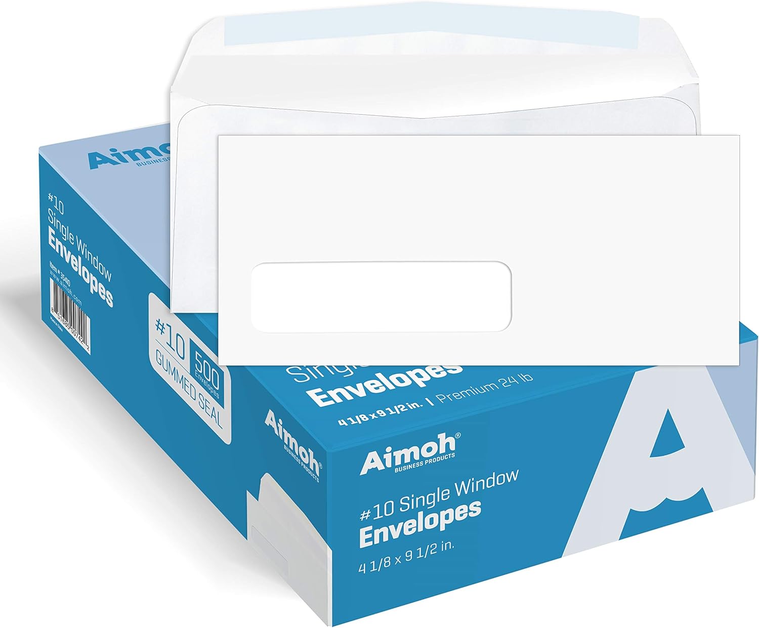 Aimoh 2500#10 Custom Printed Single Left Window Envelopes - Text and Logo Customization - Gummed Closure - Size 4-1/8x9-1/2 Inches -24LB-2500 Count (7-35410-2500)