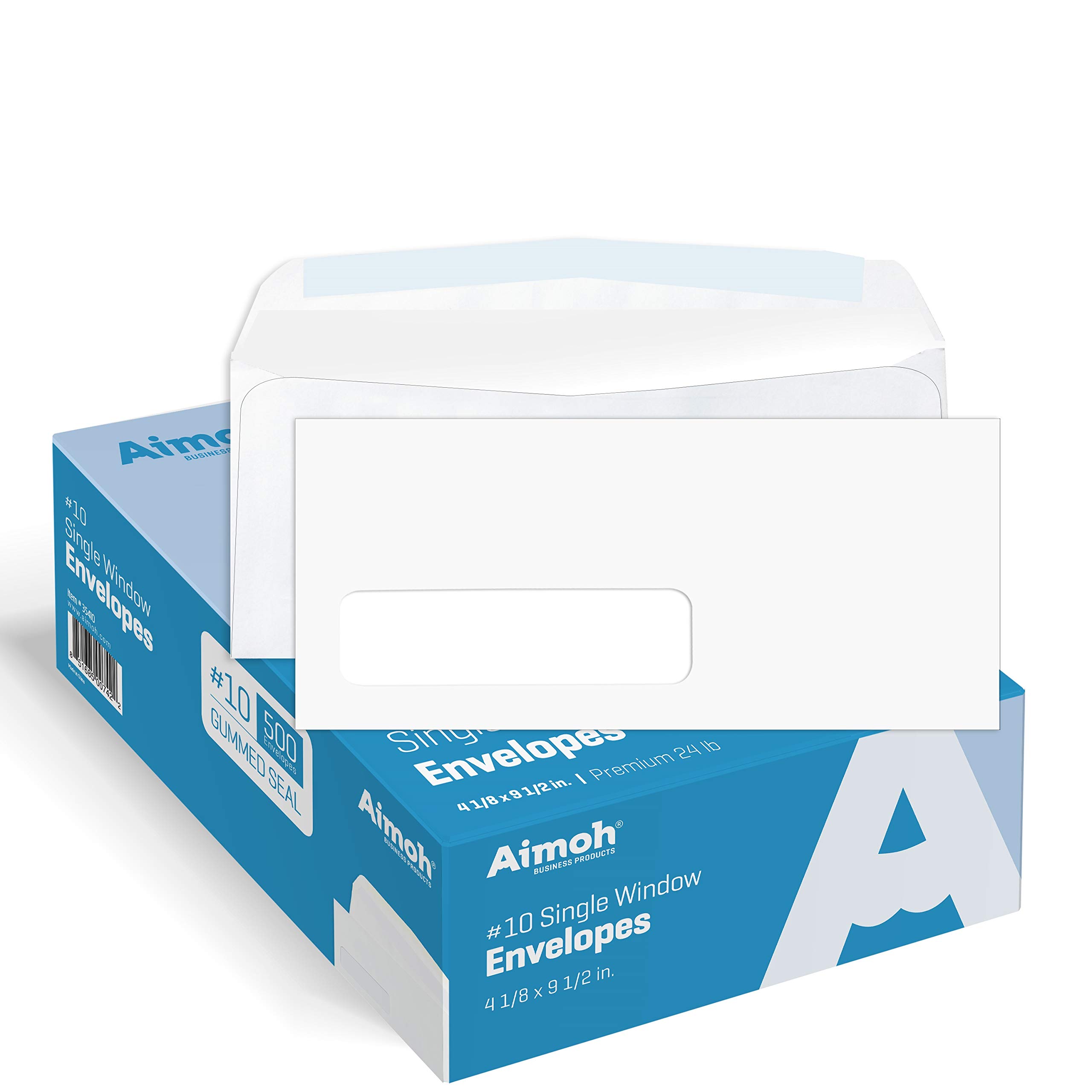 Aimoh #10 Single Left Window Envelopes -Gummed Closure -Size 4-1/8x9-1/2 Inches - 24LB - 1 Case - 5 Packs - 2500 Envelopes(35410-2500)