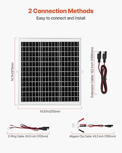 Miniatura 5 de VEVOR Cargador de Batería de Panel Solar de 20W 12V, Cargador de Goteo Mantenedor de Batería Solar con Controlador MPPT Inteligente y Soporte de