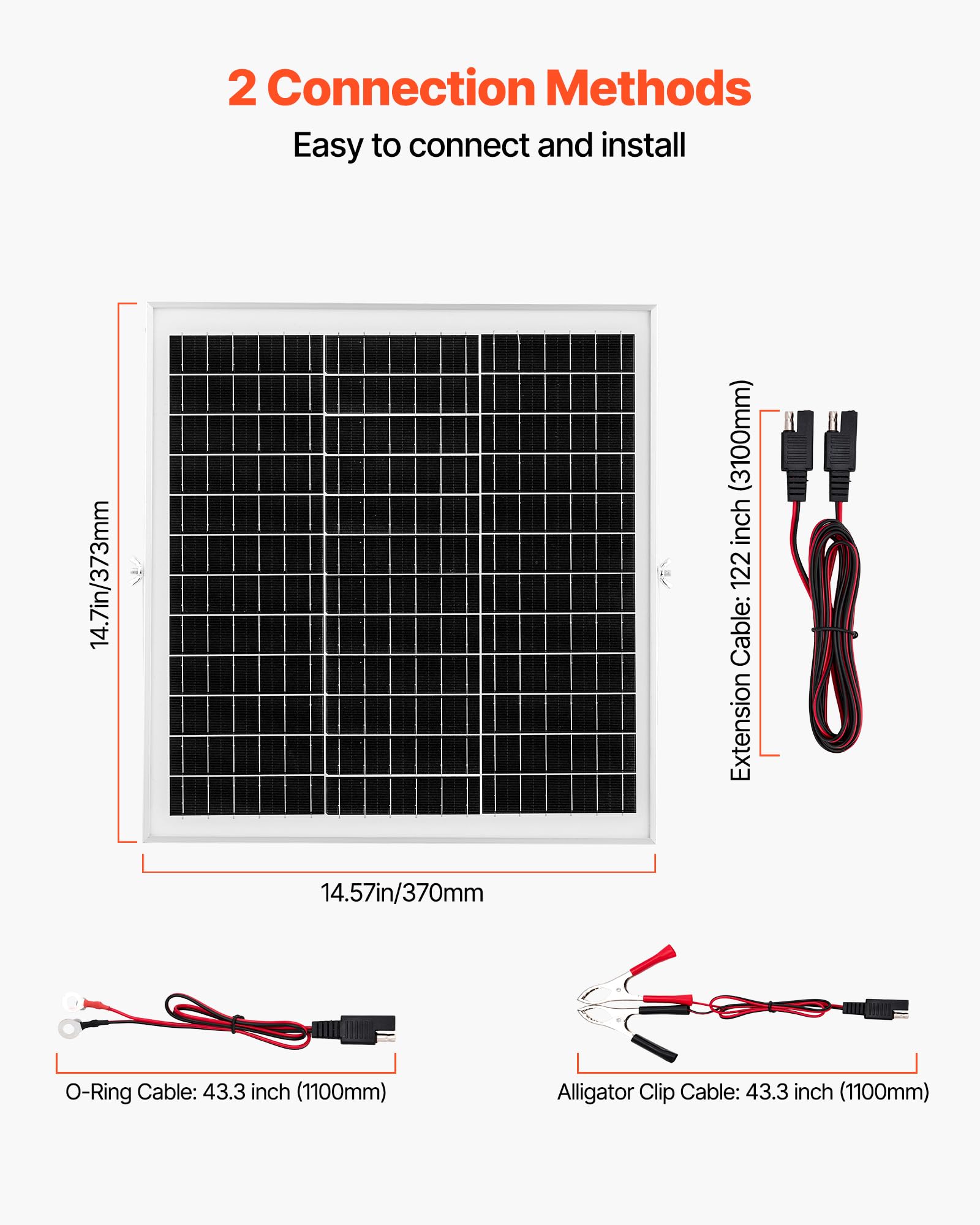VEVOR Ładowarka baterii panelu słonecznego 20 W 12 V, z inteligentnym kontrolerem MPPT i regulowanym wspornikiem montażowym, wodoodporność IP67, do samochodu, łodzi, kampera, przyczepy motocyklowej