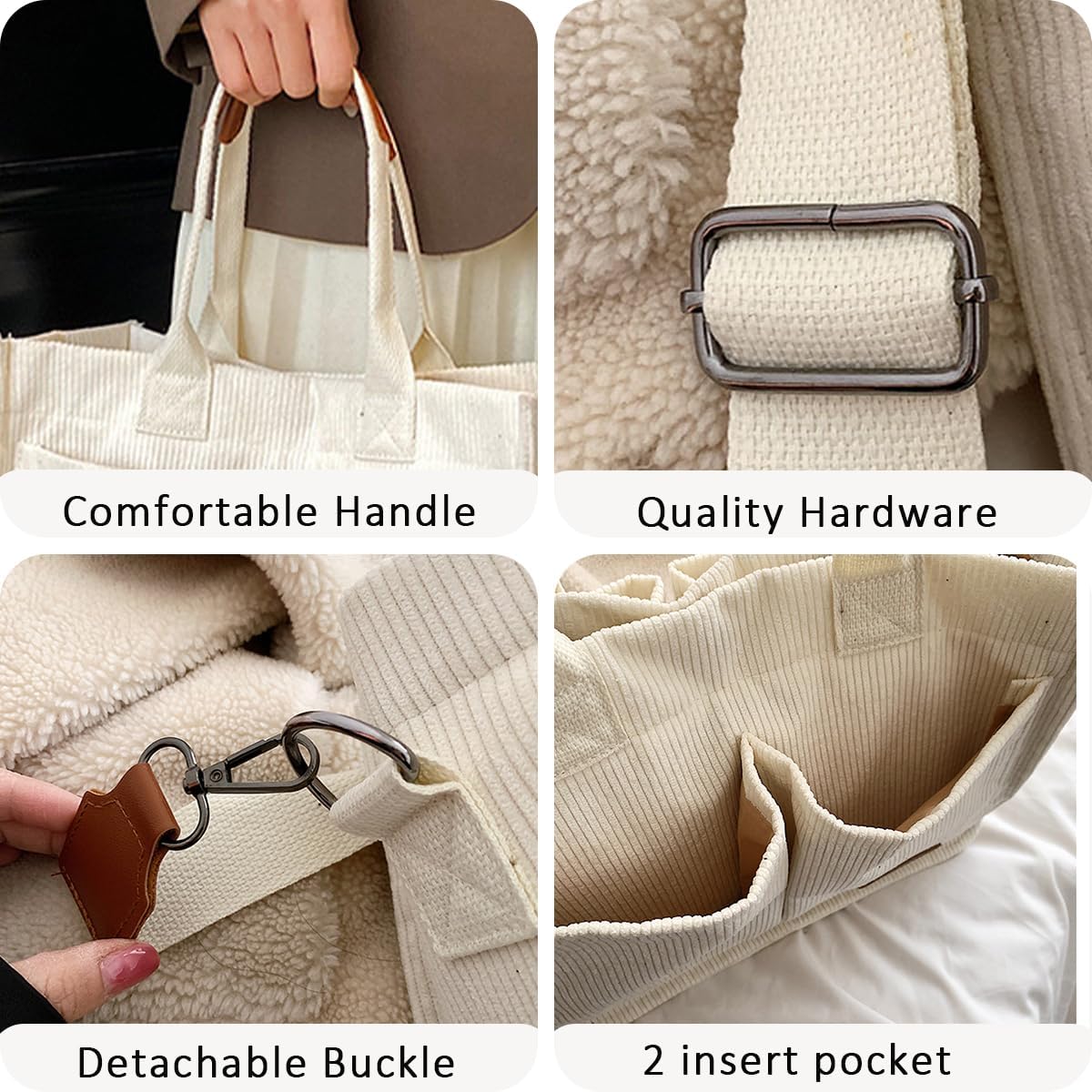 Tote Bag for Women Prite Corduroy Handbags Casual Hobo Messenger Bag Shoulder Bag with Multi-pocket - Image 5