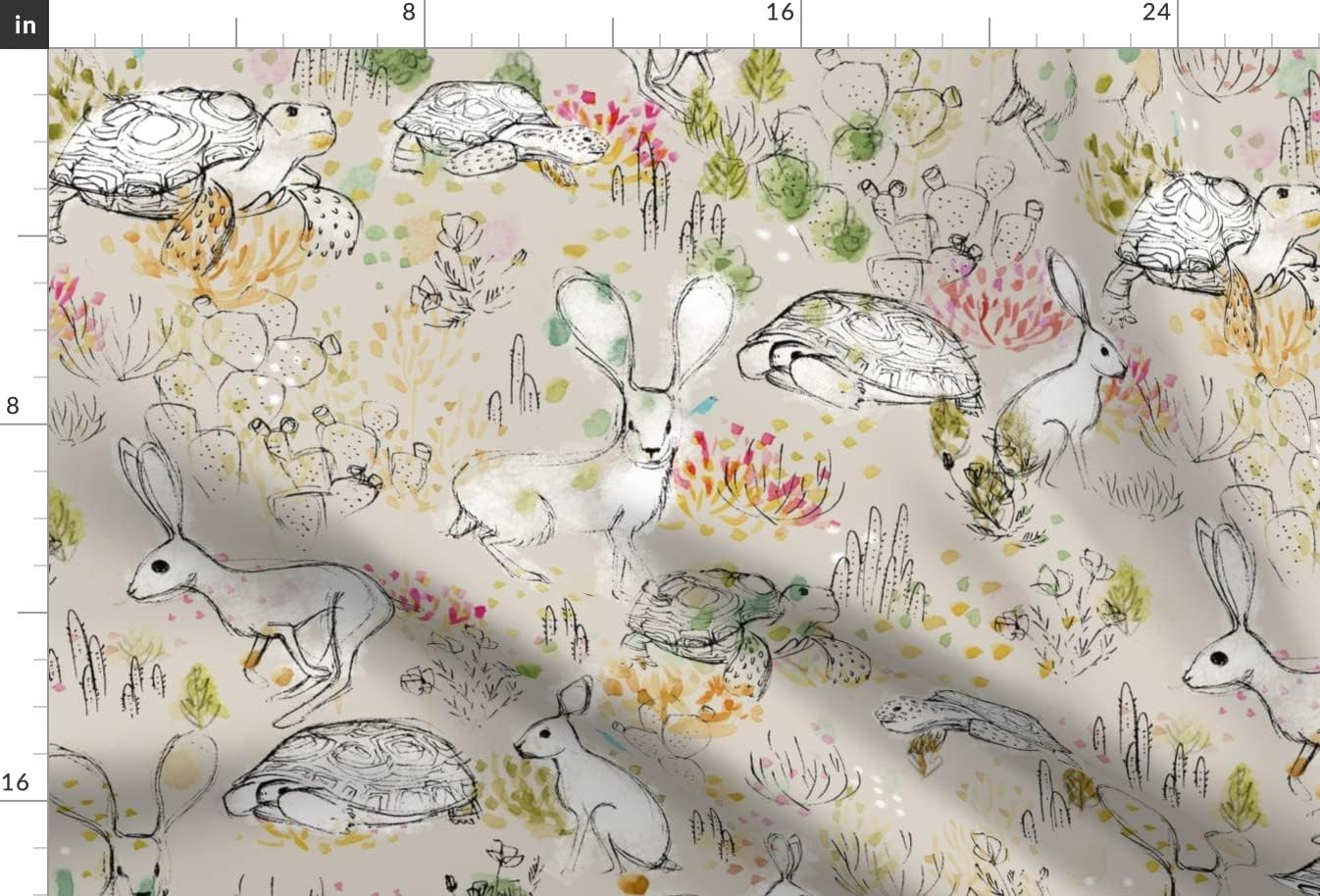 Spoonflower Fabric - Tortoise Turtle Watercolor Rabbit Hare Desert and The Pen Ink Autumn Printed on Minky Fabric by The Yard - Sewing Baby Blankets Quilt Backing Plush