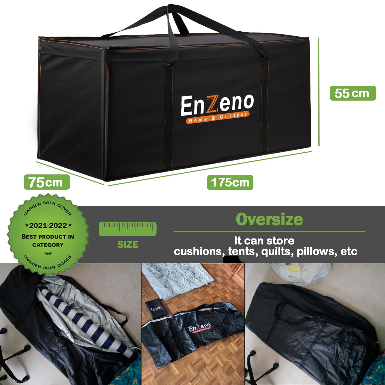 Enzeno Borsa portaoggetti per mobili da giardino, tessuto Oxford 420D, impermeabile, anti-UV, 175 x 75 x 55 cm
