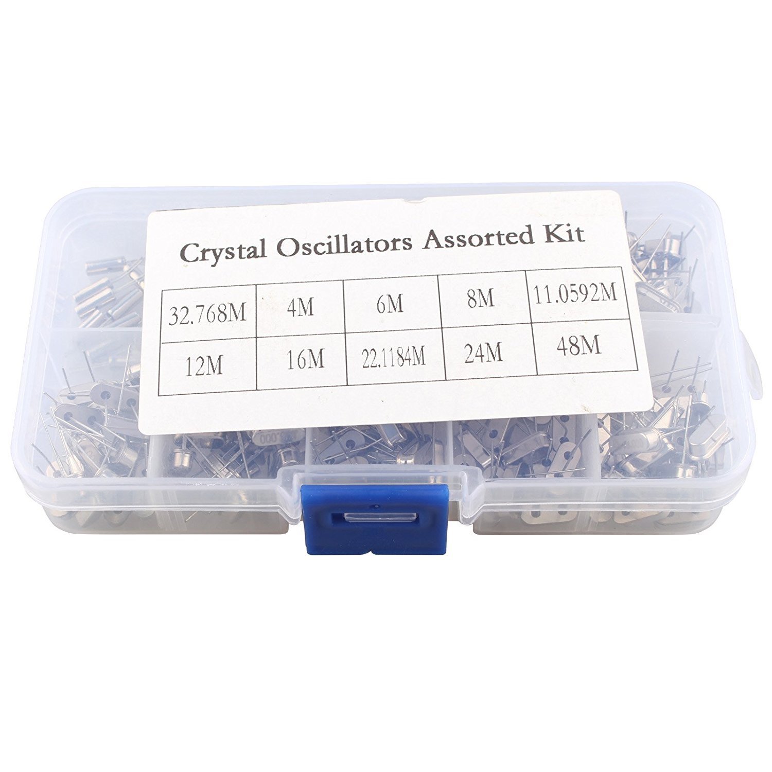 DollaTek 200PCS 32.768KHz ~ 48MHz Juego de Osciloscopio de Cristal de Cuarzo Surtido con Caja de Plástico