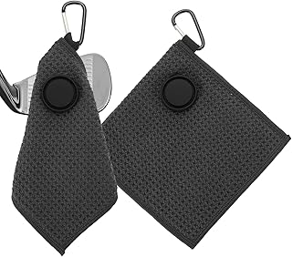 PATIKIL Toalla De Golf Magnética De 5.5"x5.5" con Paño De Limpieza De Alambre,Pack De 2 Toallas De Microfibra con Patrón De Waffle con Imán Y Clip para Carros De Golf, Equipo De Golf,Negro