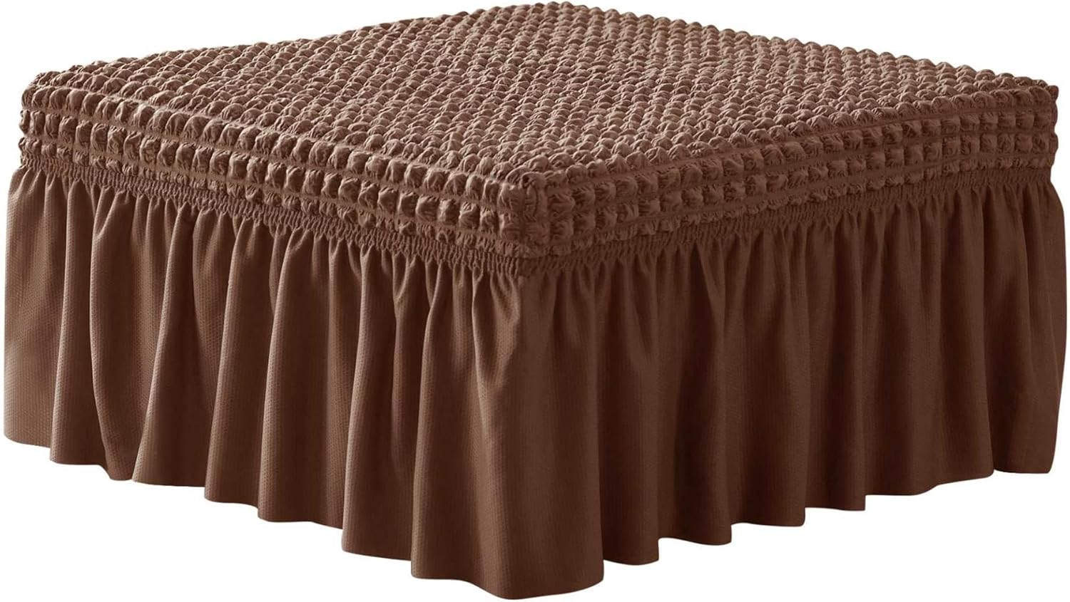 NIDITW Stretch Grey Seersucker Ottoman Cover with Skirt Rectangular Storage Ottoman Slipcover 3D Bubble Texture Footrest Stool Covers Furniture Protector (Grey)