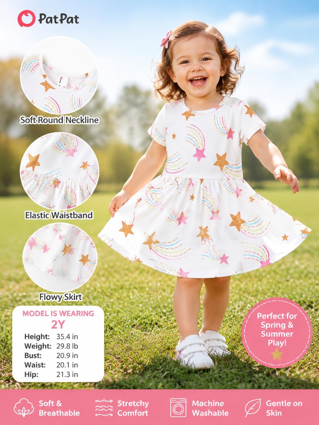 PATPAT Toddler Girls Floral Skater Dress 3-Pack A-Line Short Sleeve Outfits