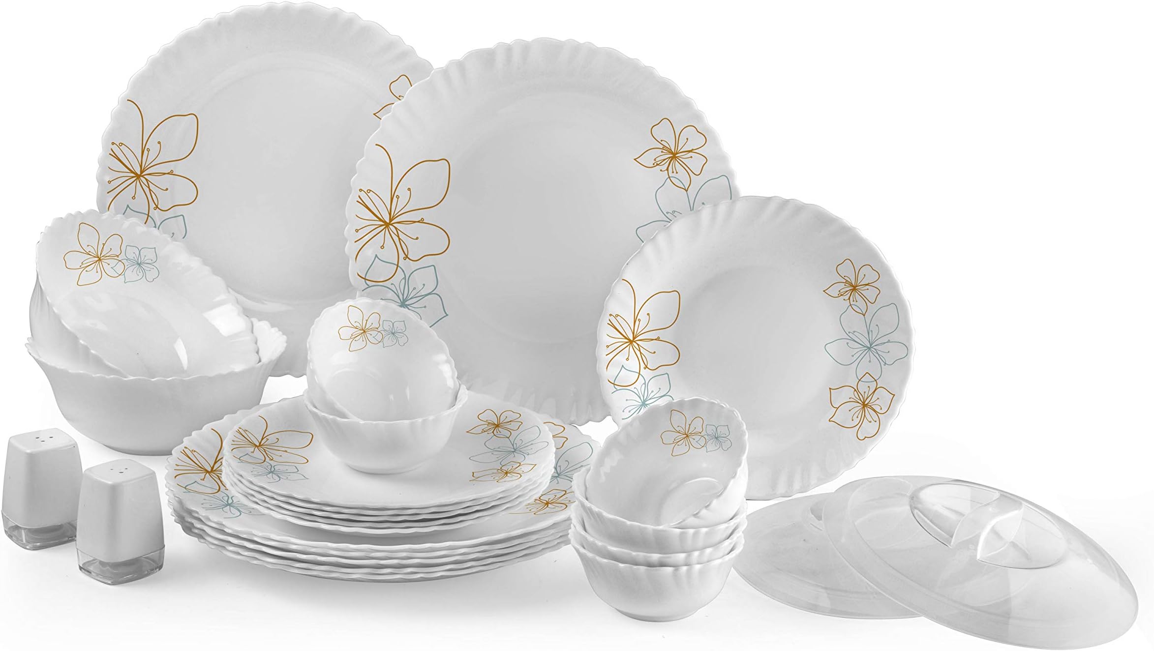 Cello Monarch Opalware Dinner Set, 25-Pieces, White