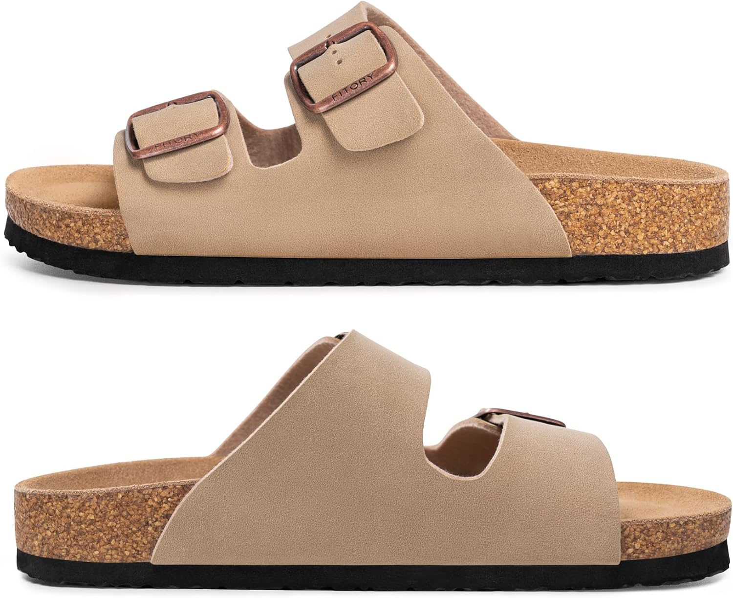FITORY Mens Sandals, Arch Support Slides with Adjustable Buckle Straps and Cork Footbed Size 7-14.5
